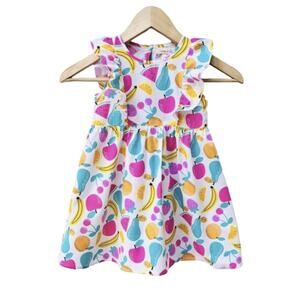 Emma & Elsa Girls Fruit Print Ruffle Dress Size 4T Cotton Summer Play Dress